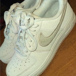 Nike Cream and Tan Sneakers with Leather Upper and Low-Top Design